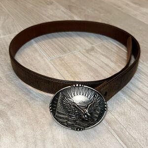 Brown leather belt with buckle